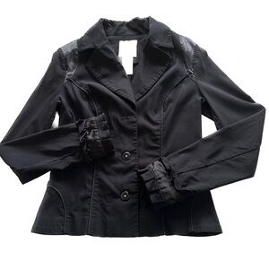Baby Phat Y2K Single Breasted Satin Trim Black Blazer Cat Logo Frilly Cuff XL